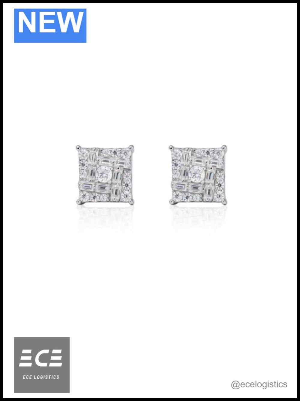 Moissanite Baguette Cluster Stud Earrings 925 Sterling Silver Screw Back